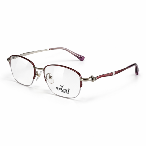 Exton Primitive HB906 Premium Half-Rim Eyeglasses – Deep Berry & Gunmetal | Hand-Finished Artisanal Metallic Frames