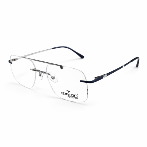 Exton Premium EXT-AV01 Rimless Double-Bridge Aviator Eyeglasses – Navy Blue & Silver | Modern Lightweight Pilot Frames