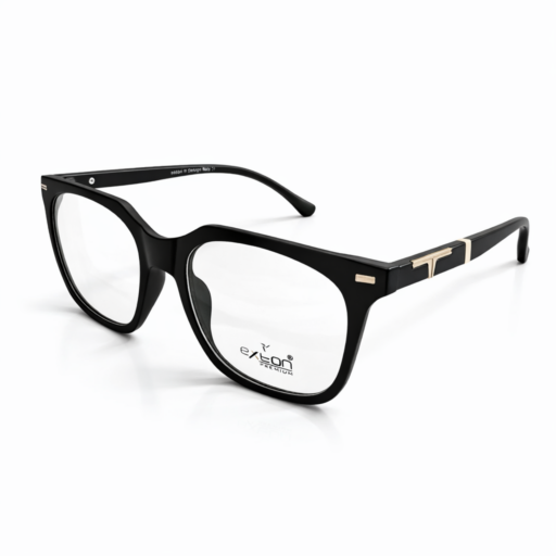 Exton Premium ST6915 Bold Butterfly-Square Eyeglasses – Matte Black | Designer Frames with Signature Gold "T" Temple Accents