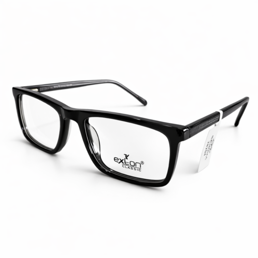 Exton Classic 28204 Professional Rectangular Eyeglasses – High-Gloss Jet Black | Durable Lightweight Executive Frames