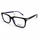 Exton Exclusive VP739 Luxury Bi-Layer Eyeglasses – Obsidian Black & Electric Blue | Bold Oversized Rectangular Frames with Silver Ribbed Accents