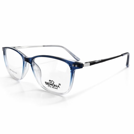 Semona 79609 Modern Royal Blue to Crystal Clear Gradient Eyeglasses | Lightweight Translucent Rectangular Frames