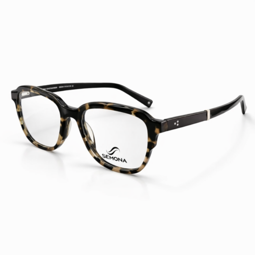 Semona 3574 Classic Tortoise Shell Square Eyeglasses – Dark Havana Pattern | Premium Handcrafted Look Acetate Frames