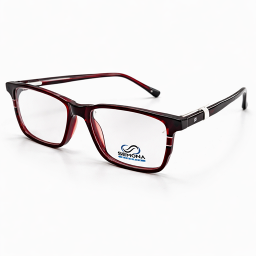Semona 3550 Premium Burgundy Rectangular Eyeglasses – Deep Wine Red Frames with Silver Accents | Sophisticated Professional Eyewear
