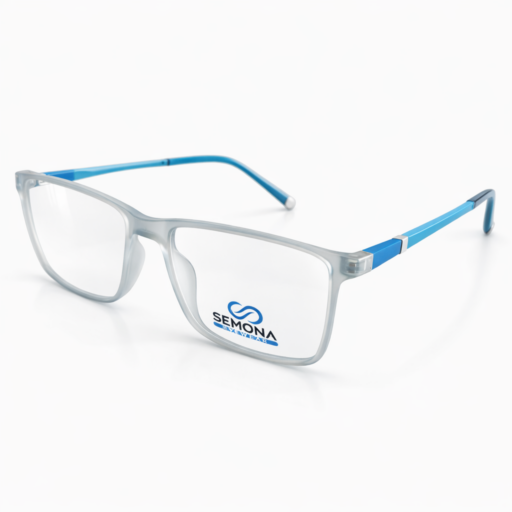 Semona 88005 Matte Translucent Rectangular Eyeglasses – Sky Blue Temples | Lightweight Premium Frames