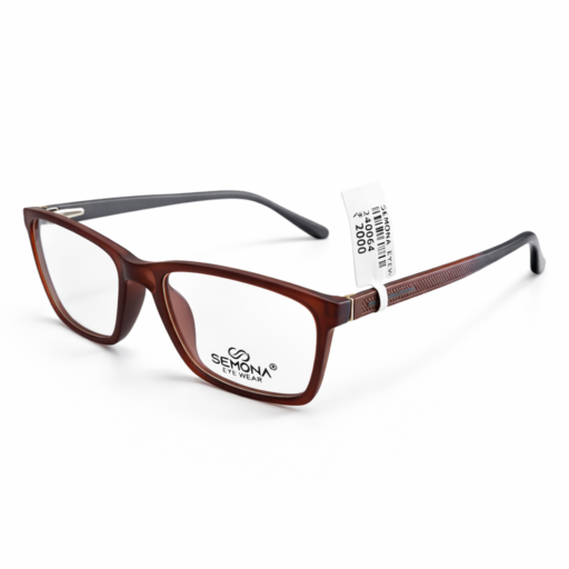 Semona 9007 Matte Chocolate Brown Rectangular Eyeglasses – Textured Wood-Finish Temples | Premium Lightweight Professional Frames