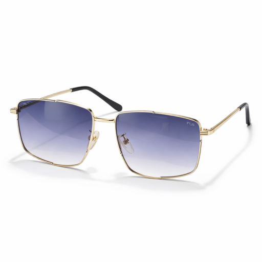 Luxury Gold Square Frame Sunglasses with Blue Gradient Lenses – Premium UV Protection Fashion Eyewear