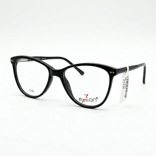 Exton Classic 145 Elegant Butterfly Cat-Eye Eyeglasses – Polished Glossy Black | Lightweight Feminine Fashion Frames