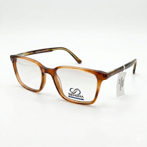 Semona 816 Premium Honey Amber Translucent Eyeglasses – Cognac Streaked Acetate Frames | Lightweight Square Professional Eyewear