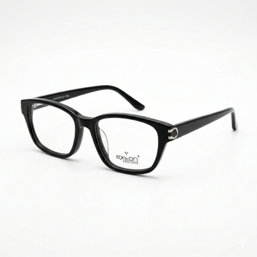 Exton Exclusive S0901 Polished Black Rectangular Eyeglasses – Luxury Silver Horseshoe Hinge | Premium Hand-Finished Frames