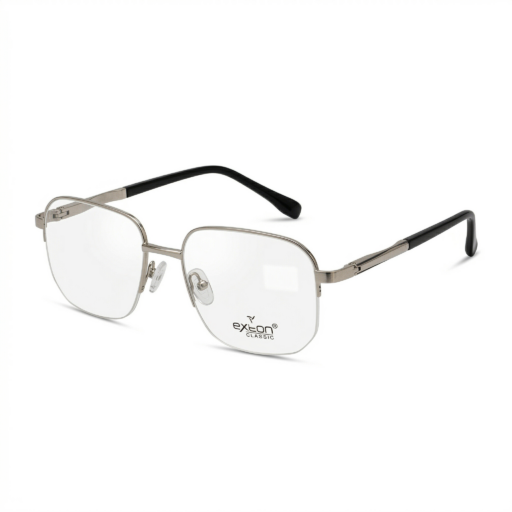 Exton Classic 25131 Geometric Half-Rim Eyeglasses – Brushed Silver & Black | Professional Lightweight Supra Metal Frames