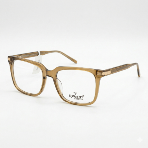 Exton Exclusive VP739 Luxury Oversized Rectangular Eyeglasses – Translucent Olive Tea-Wash | Premium Gold-Plated Accents
