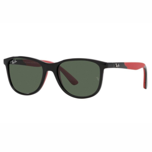 RAY-BAN JUNIOR SUNGLASSES | BLACK ON RUBBER RED SUNGLASSES ( 0RJ9077S | SQUARE | BLACK FRAME | GREEN LENS )